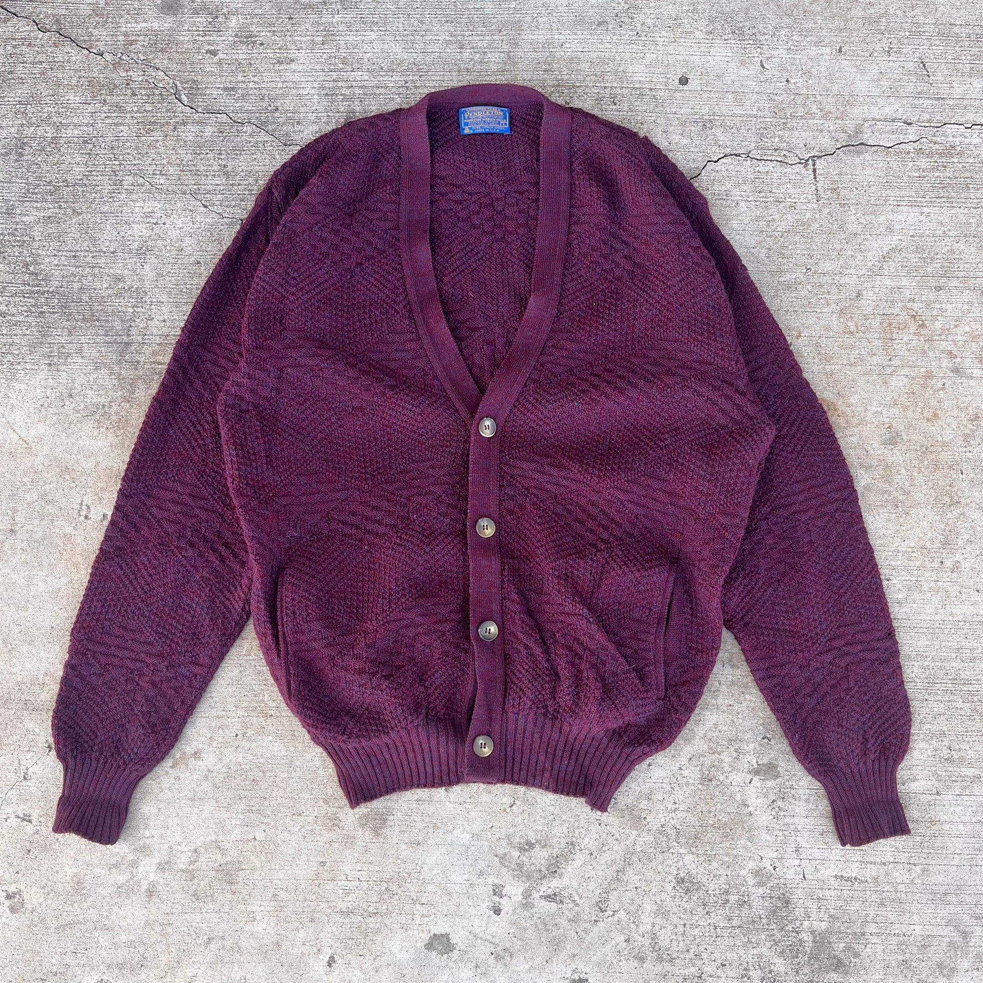 Vintage Pendleton Made in USA Burgundy Wool Knit Cardigan Sweater 1