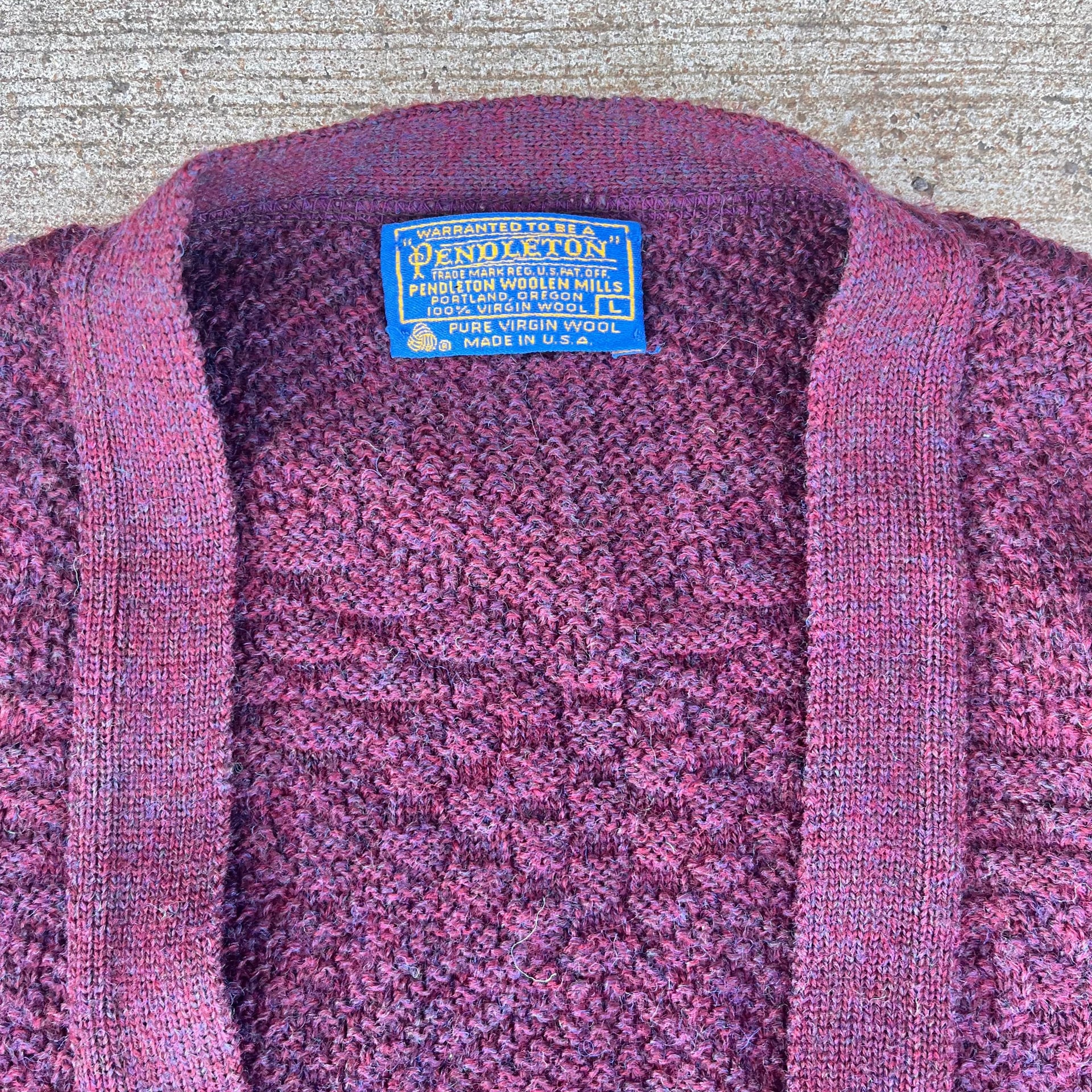 Vintage Pendleton Made in USA Burgundy Wool Knit Cardigan Sweater 2