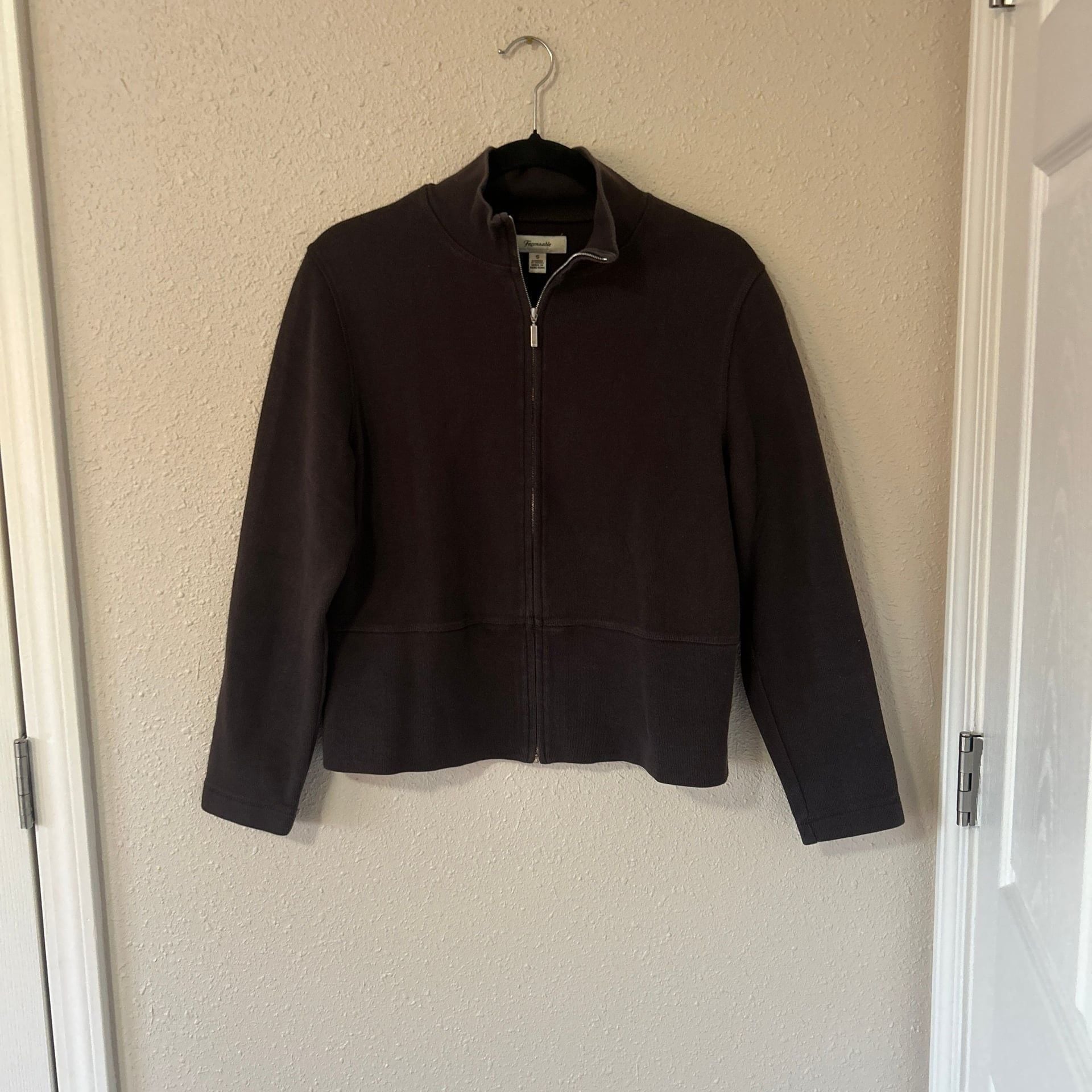 Faconnable Women's Large Black 100% Cotton Sweater Jacket Full Zip Casual 1