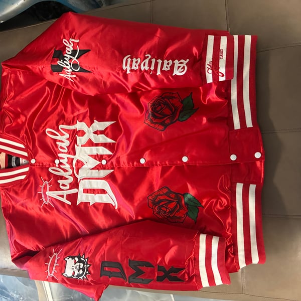 Aaliyah x DMX Tribute Satin Varsity Jacket Red - Headgear Classics Size XXL