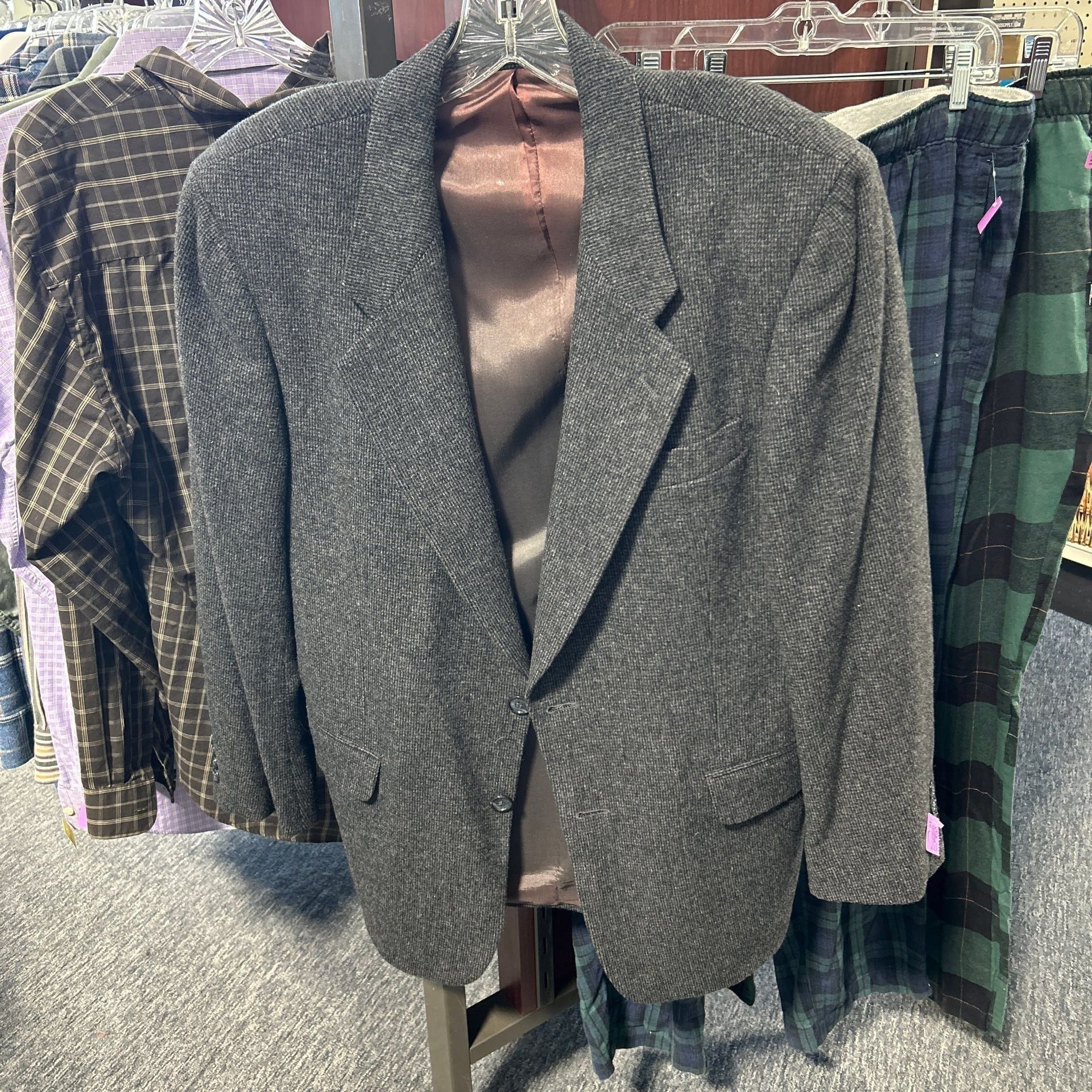Vintage Men's Textured Wool Blend Blazer - Charcoal Grey Sport Coat 2