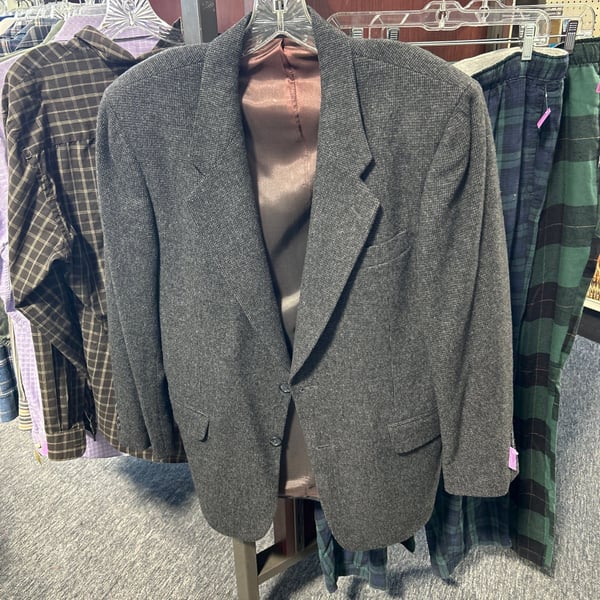 Vintage Men's Textured Wool Blend Blazer - Charcoal Grey Sport Coat