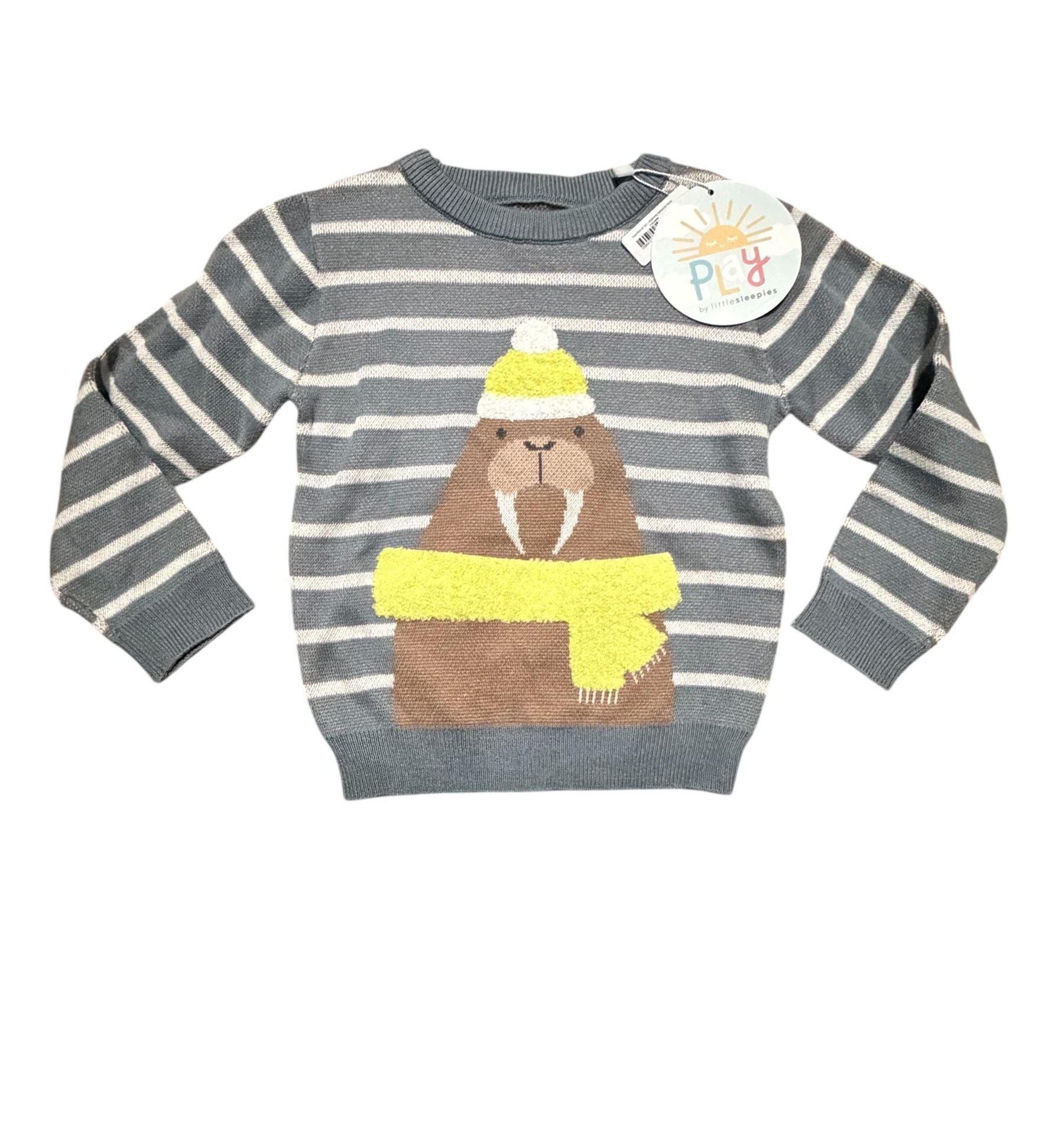 Little Sleepies Play Gray Striped Walrus Knit Sweater 2