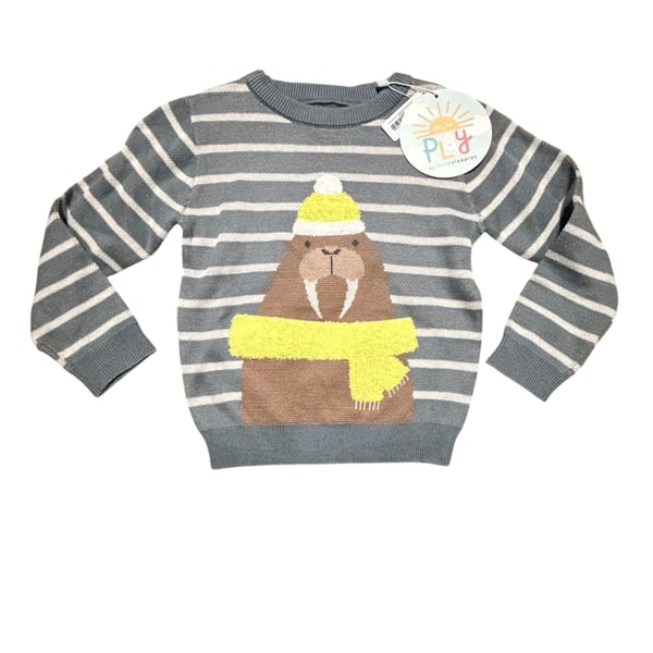 Little Sleepies Play Gray Striped Walrus Knit Sweater
