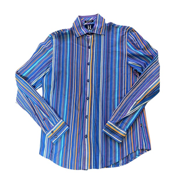TOMMY HILFIGER LUXURY KNITWEAR MULTICOLORED STRIPED BUTTON DOWN COLLAR