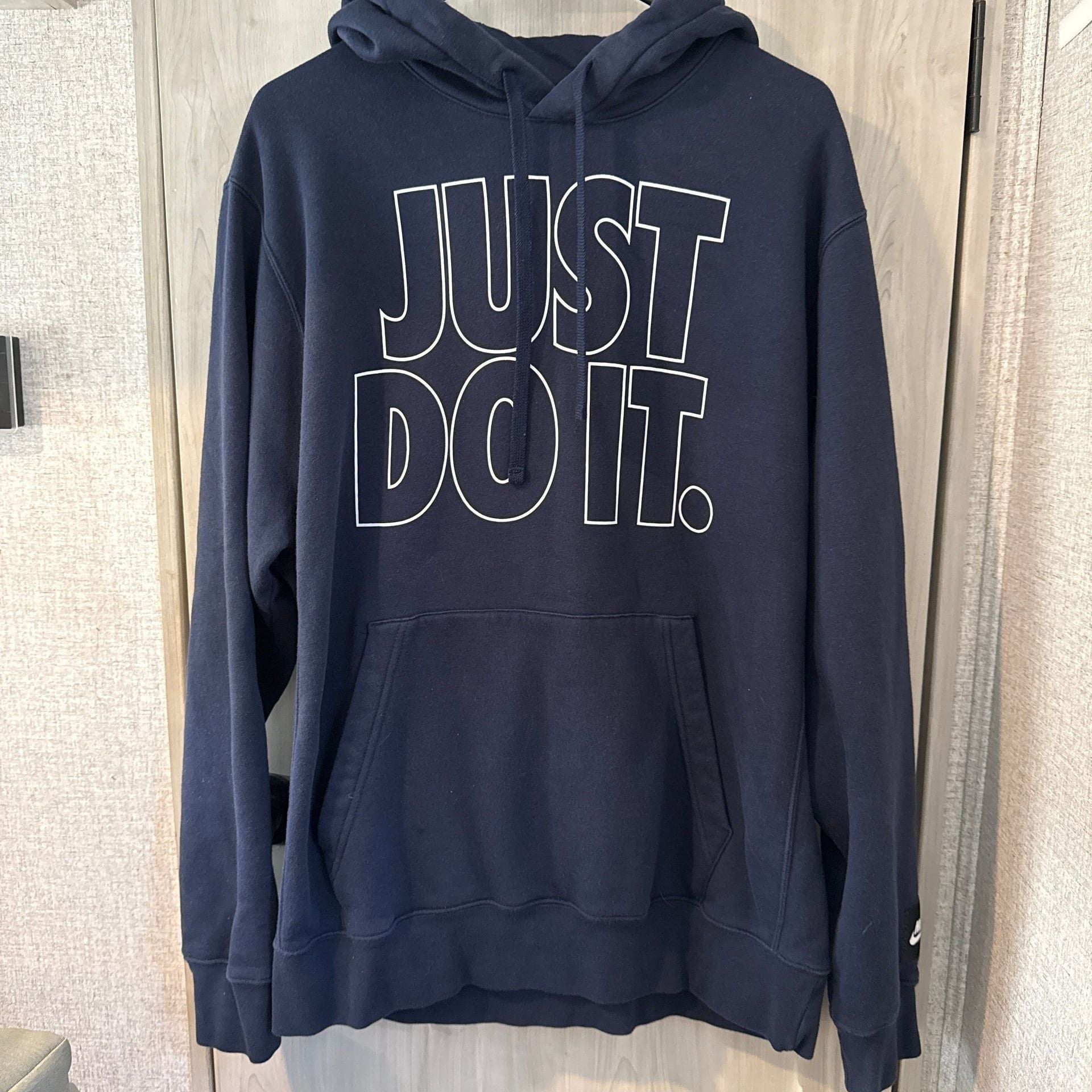 Nike Just Do It Hoodie Mens Large L Navy Blue JDI Graphic Pullover Sweatshirt 2