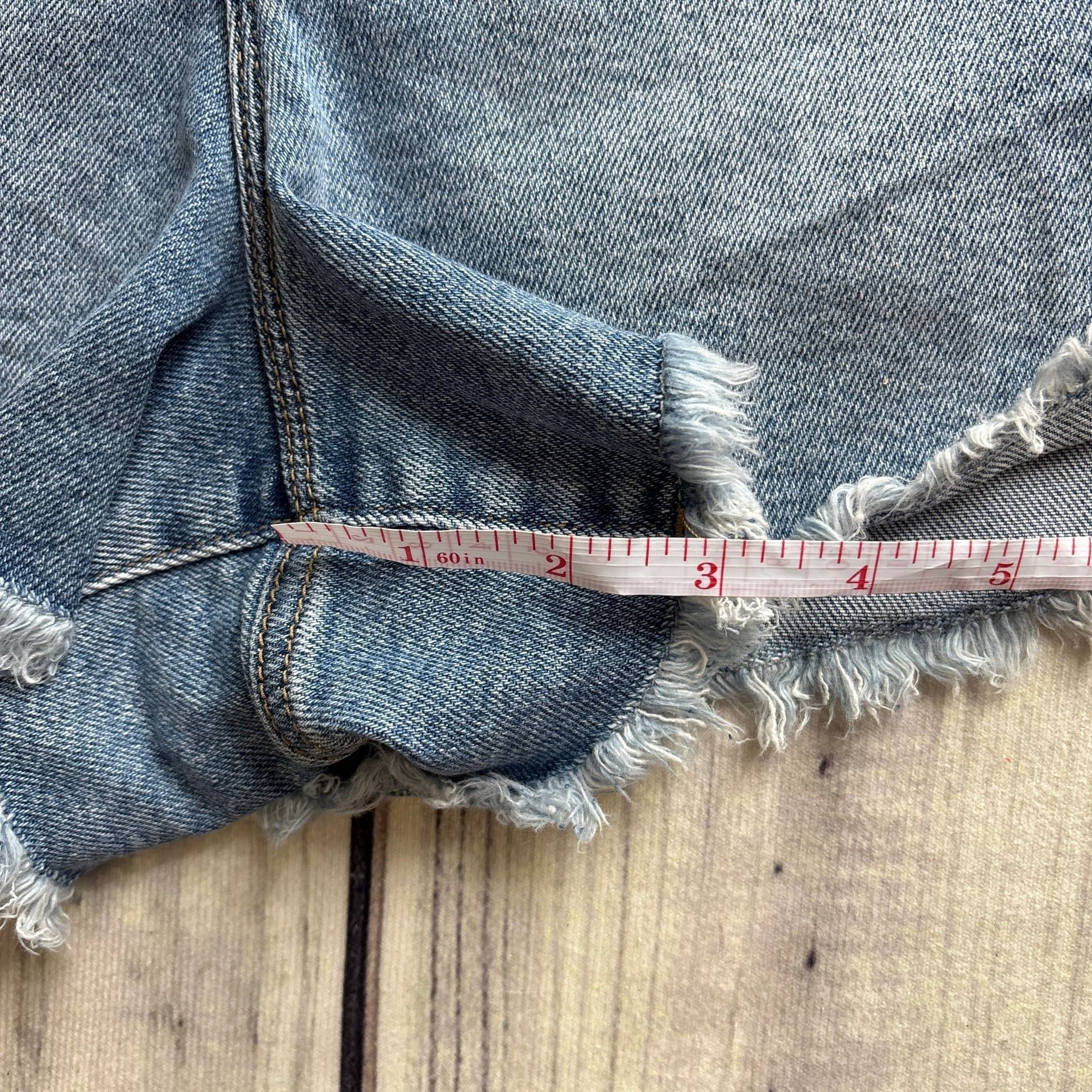 Good American Size 12/31 Good Curve High Rise Distressed Raw Hem Denim Shorts 5