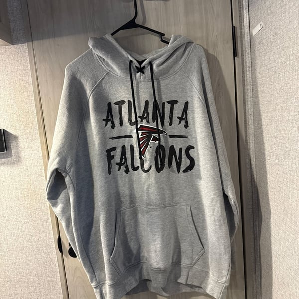 NFL Atlanta Falcons Women's Gray Super Soft Lace-Up Tie Neck Pullover Hoodie