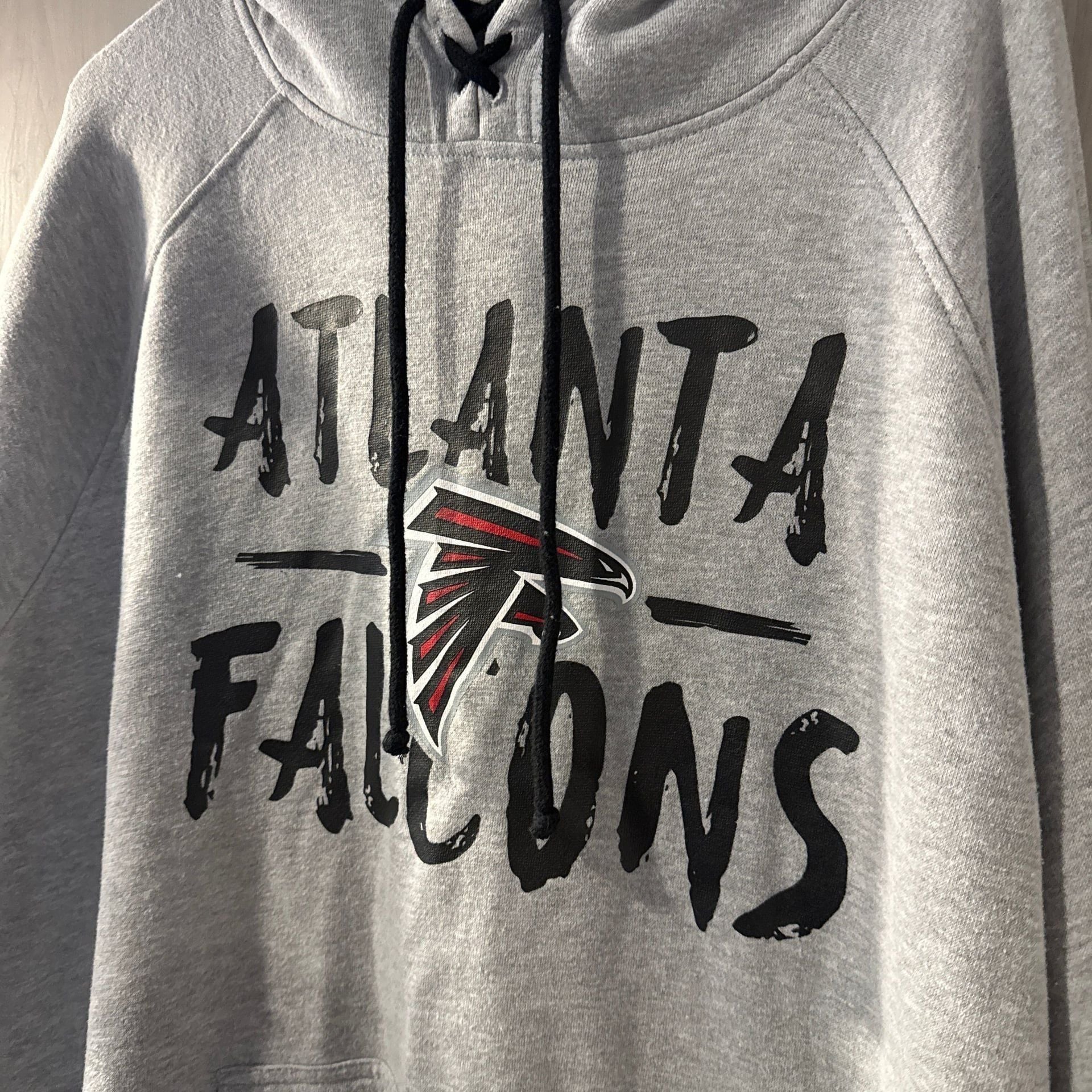 NFL Atlanta Falcons Women's Gray Super Soft Lace-Up Tie Neck Pullover Hoodie 3