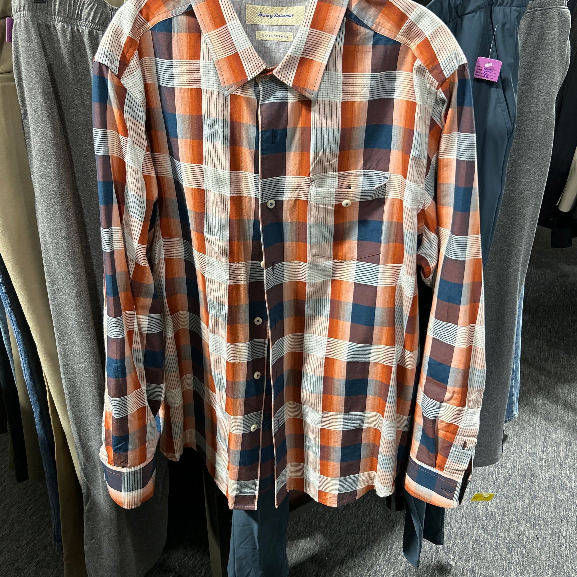 Tommy Bahama Island Modern Fit Plaid Button-Down Shirt, Mens XL - Orange/Navy 1