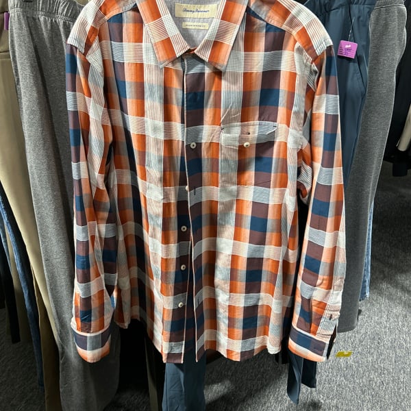 Tommy Bahama Island Modern Fit Plaid Button-Down Shirt, Mens XL - Orange/Navy