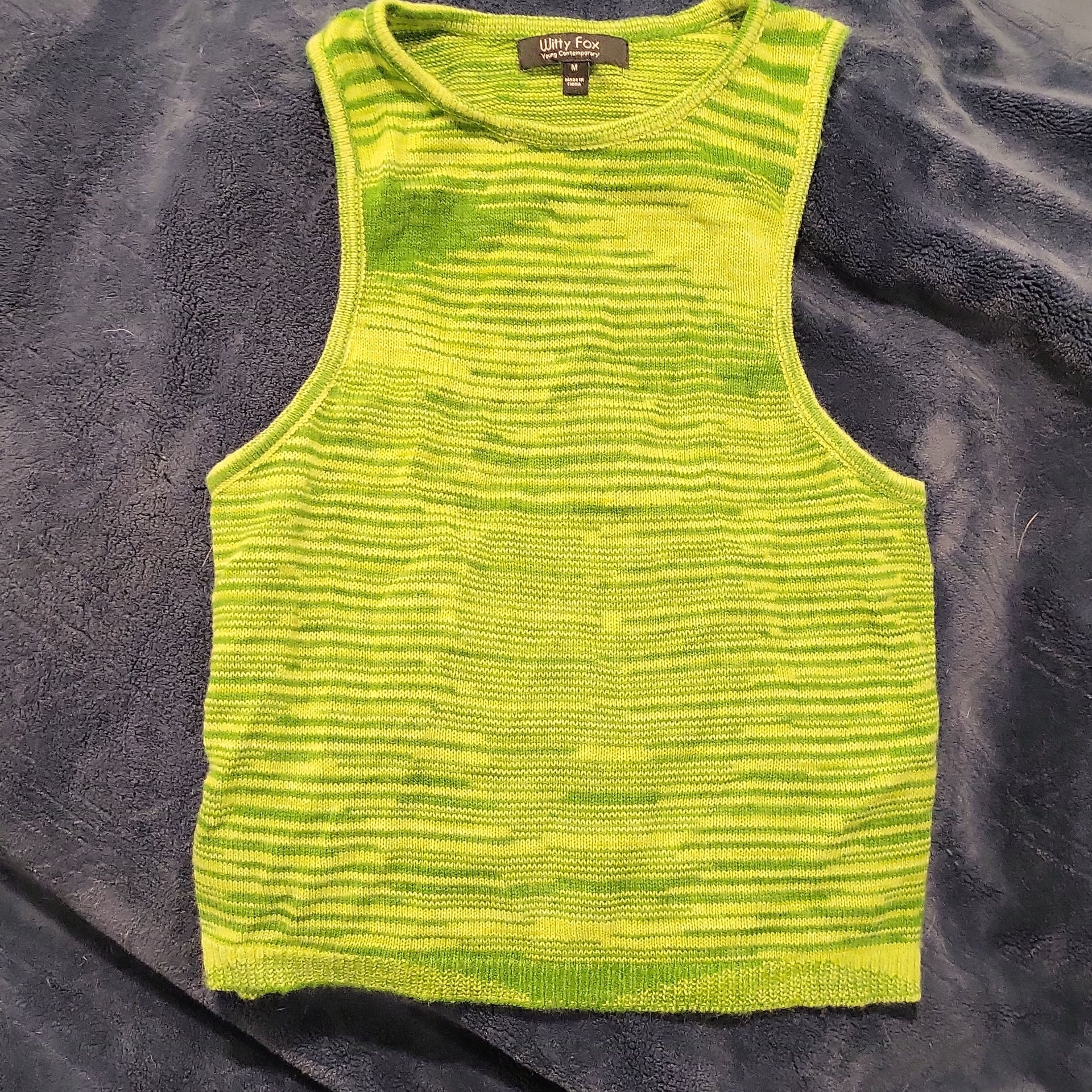 Witty Fox Lime Green space Dye Sleeveless Knit Crop Tank Top 2