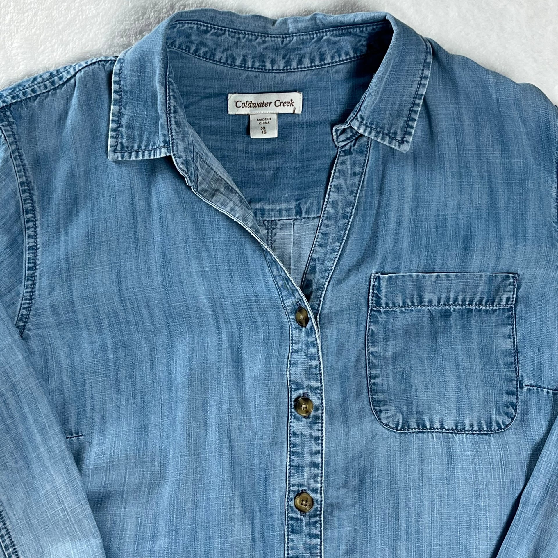 Coldwater Creek Light Blue Tencel Chambray Button-Down Shirt XL 16 Casual 2