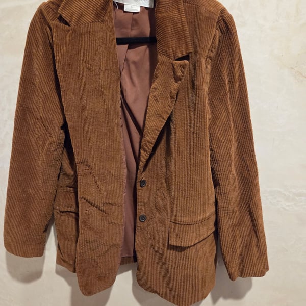 Treasure & Bond Brown Corduroy Blazer, Wide-Wale Structured Jacket, Size L