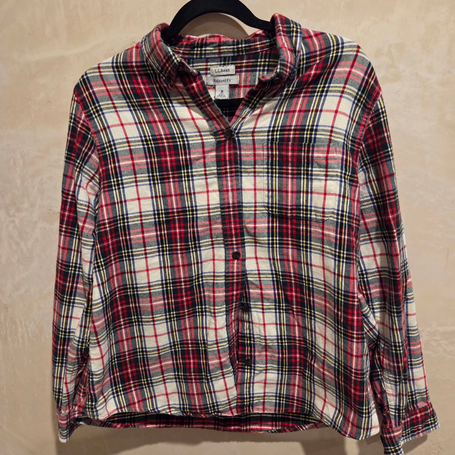 L.L. Bean Women's Scotch Plaid Flannel Shirt, Relaxed Small Red White Green 1
