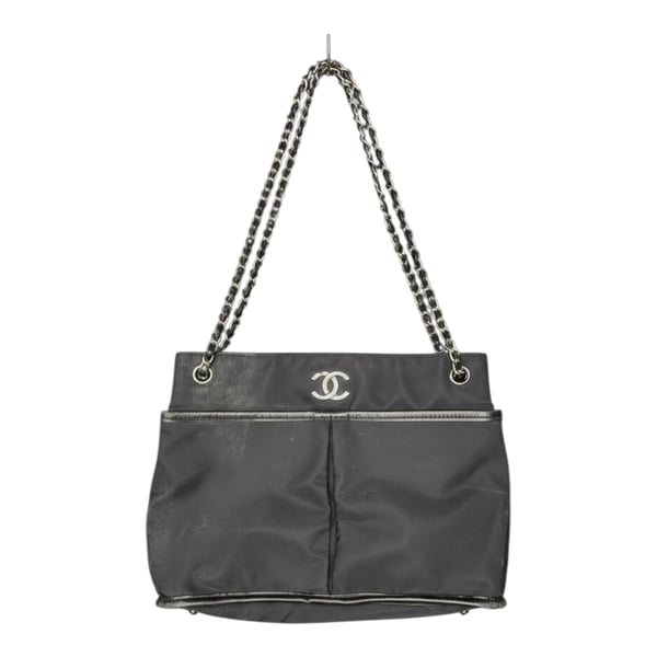 Chanel Black Nylon CC Mark Chain Tote Bag with Leather Trim