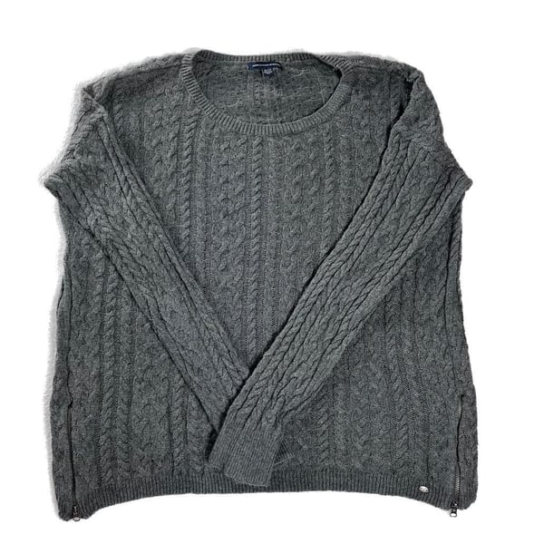 American Eagle Gray Cable Knit Crewneck Sweater Women’s XL
