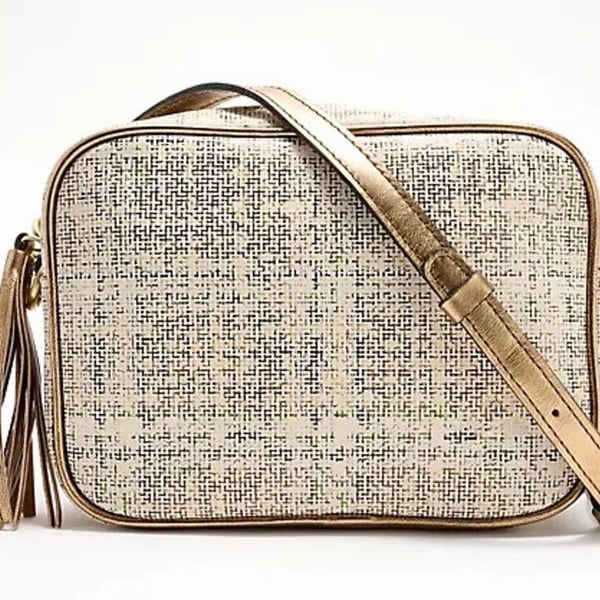 Patricia Nash Josie Camera Crossbody Bag in Herringbone Print Leather Brand NEW