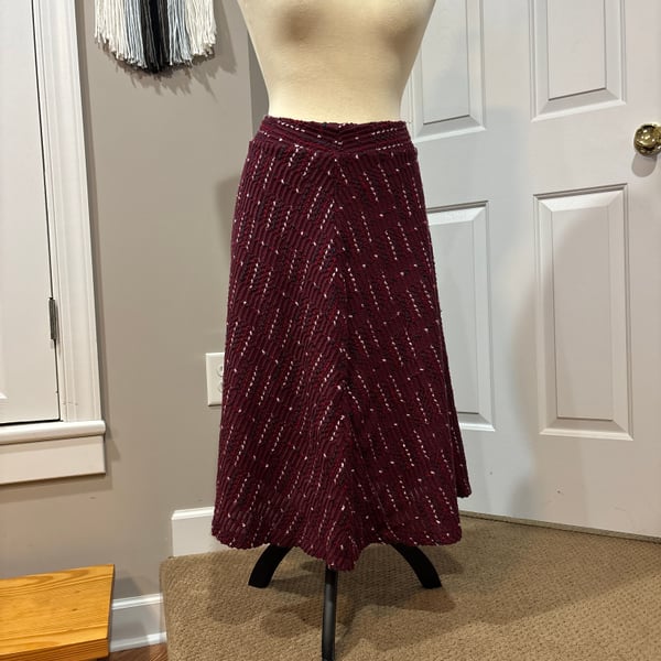 Maeve by Anthropologie Textured Boucle Midi Skirt in Bordeaux Red Small