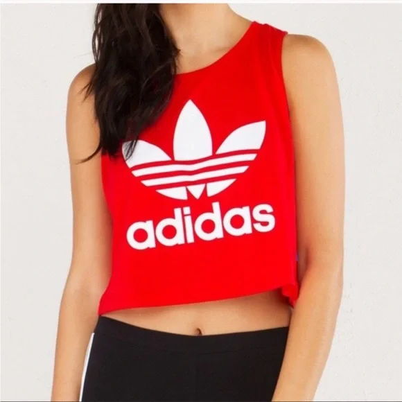 Adidas Originals Red Trefoil Cropped Tank Top Sleeveless Athleisure Size S 8