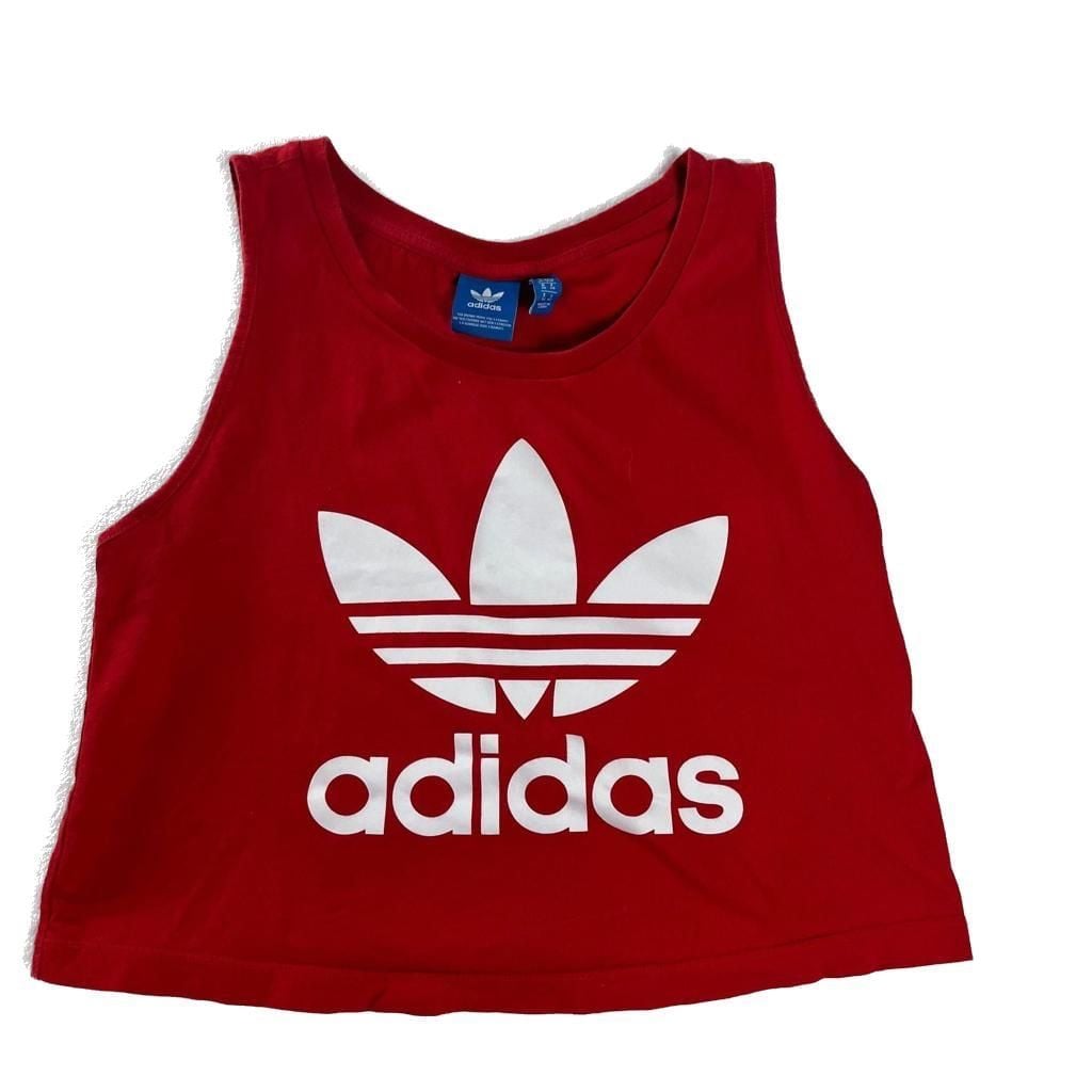Adidas Originals Red Trefoil Cropped Tank Top Sleeveless Athleisure Size S 2