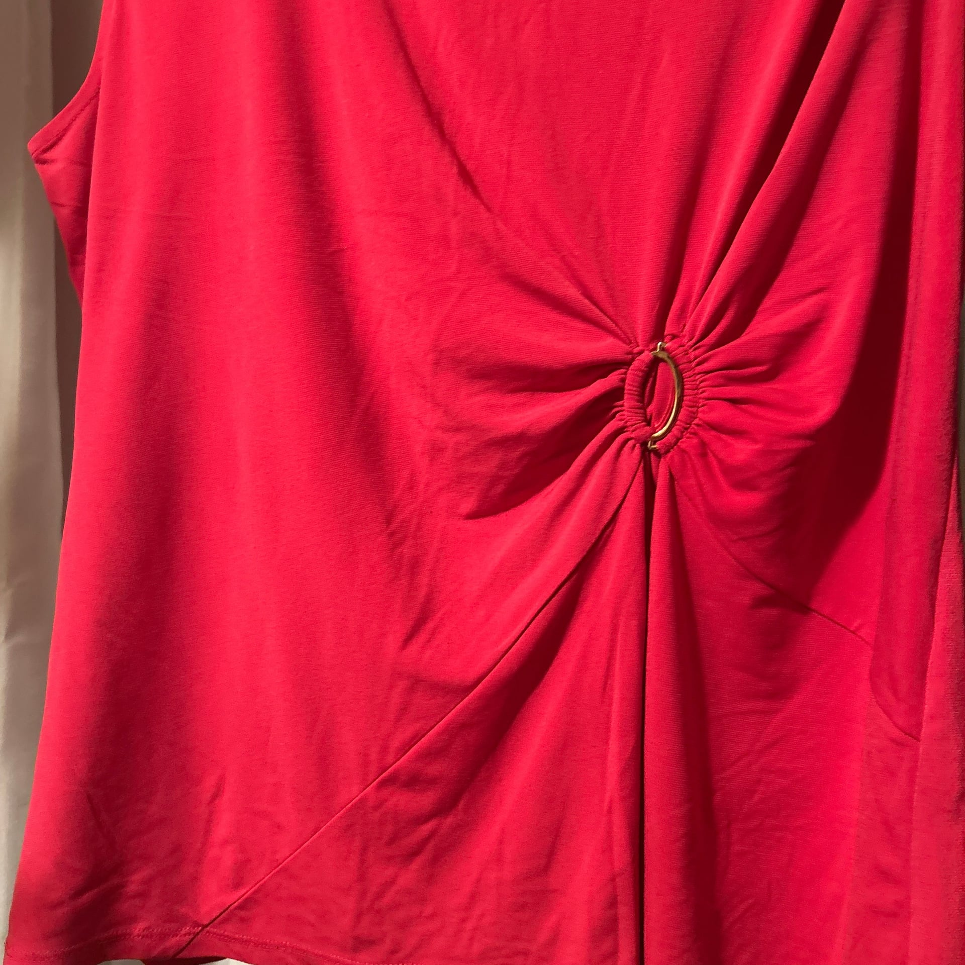 Ivanka Trump Red Sleeveless Ruched Side Twist Blouse with Gold Ring Detail 4