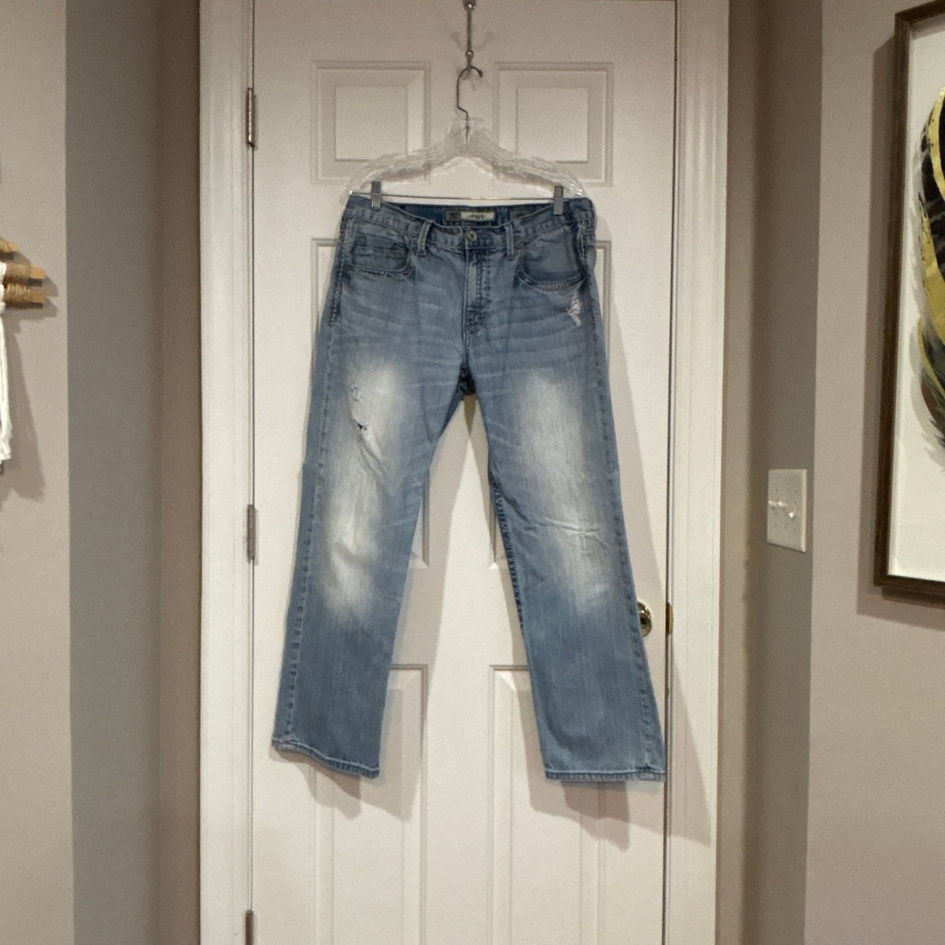 BKE Y2K Style Jake Straight 36S Distressed Denim Jeans Light Wash Mens 2
