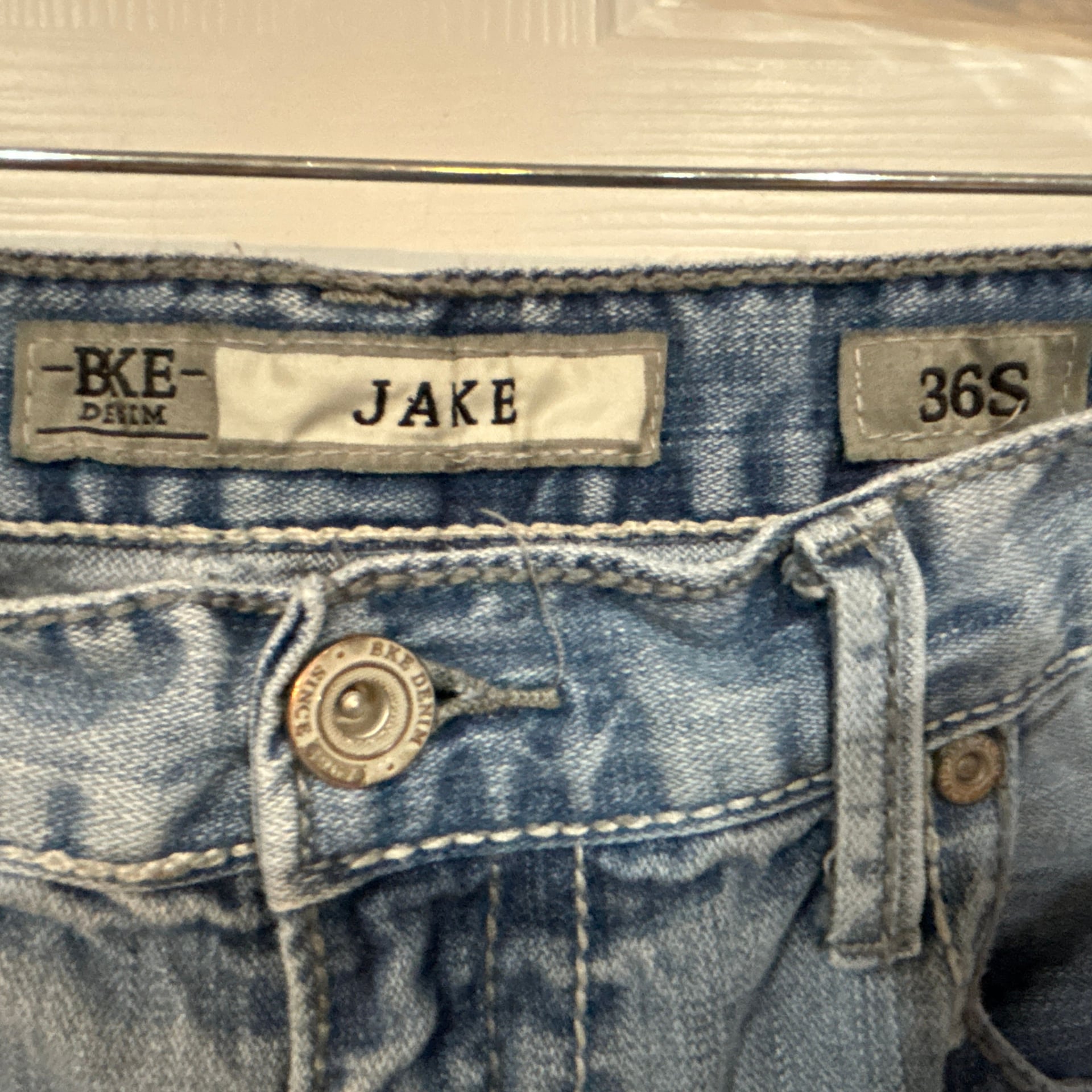 BKE Y2K Style Jake Straight 36S Distressed Denim Jeans Light Wash Mens 3