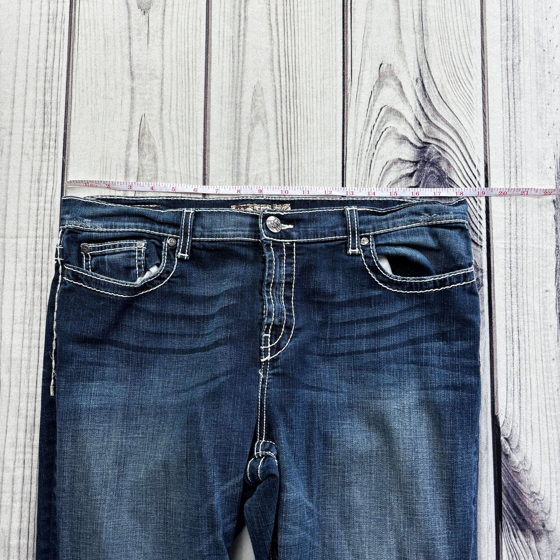BKE Drew Boot Cut Womens Jeans Distressed W/ Embellished Pockets 34x33.5 5