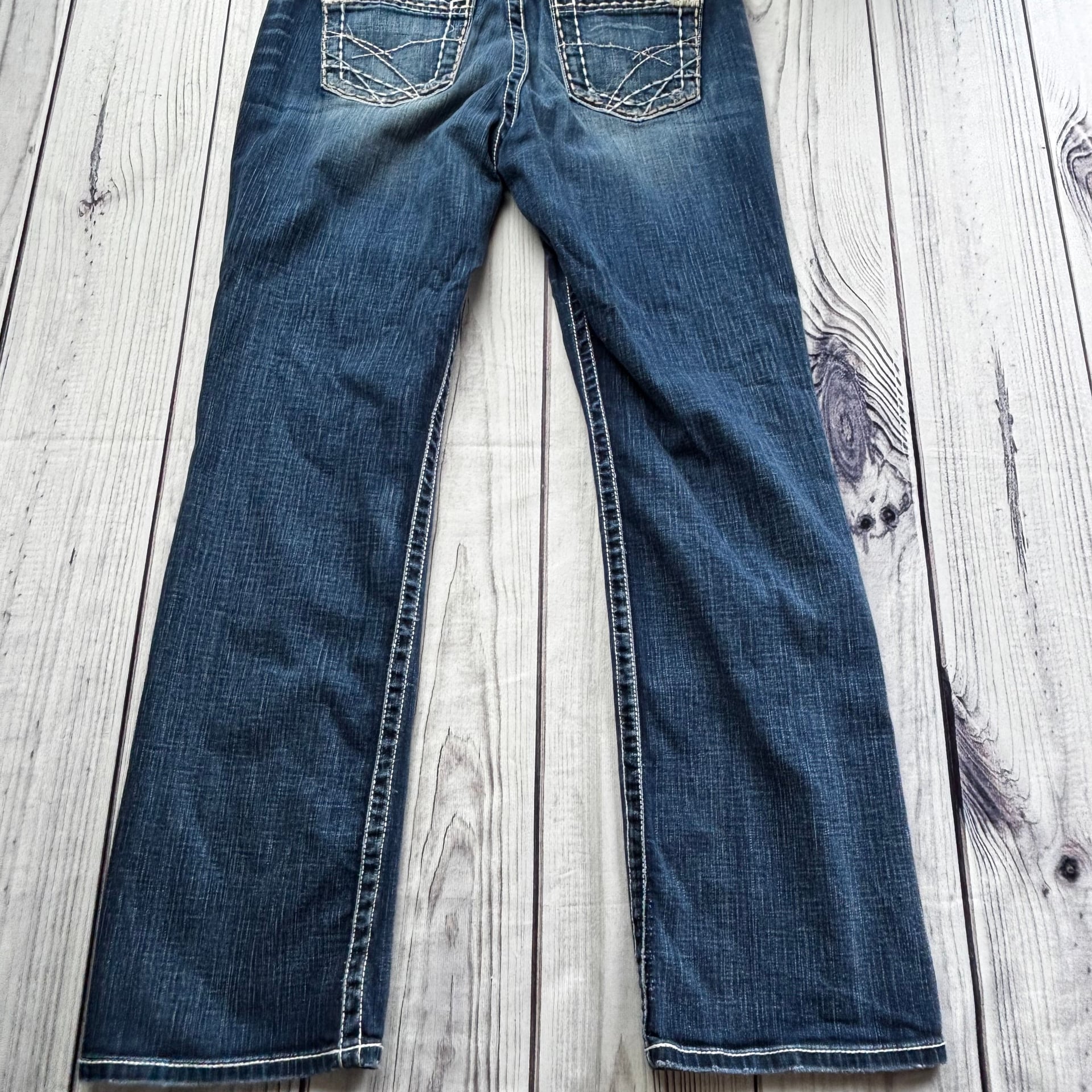 BKE Drew Boot Cut Womens Jeans Distressed W/ Embellished Pockets 34x33.5 11
