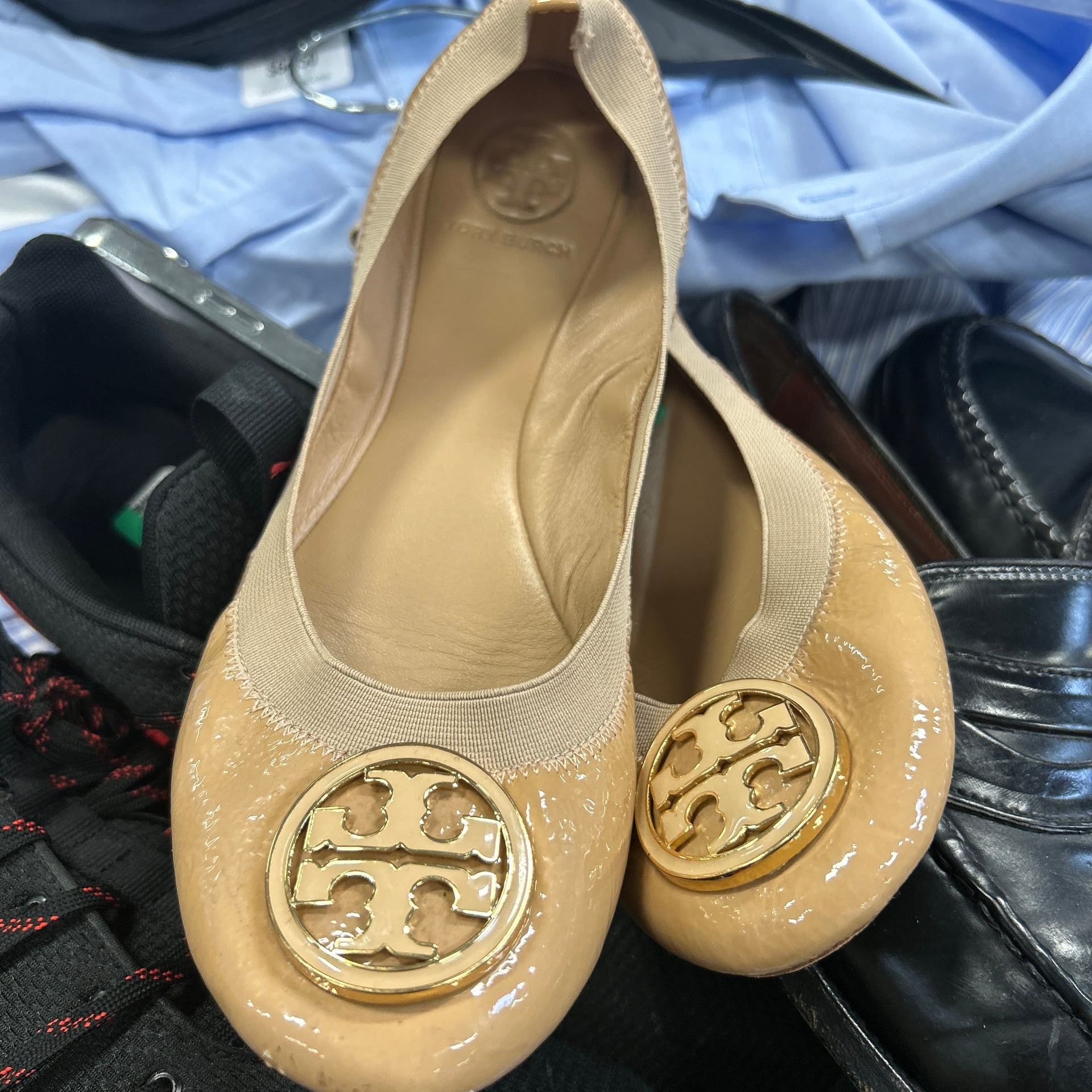Tory Burch Caroline Nude Patent Leather Elastic Ballet Flats 2