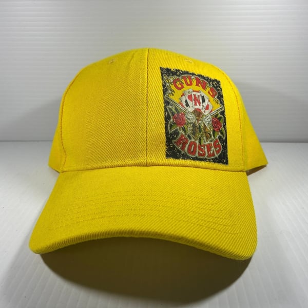 Guns N' Roses Yellow Baseball Cap with Ace of Spades and Roses Graphic