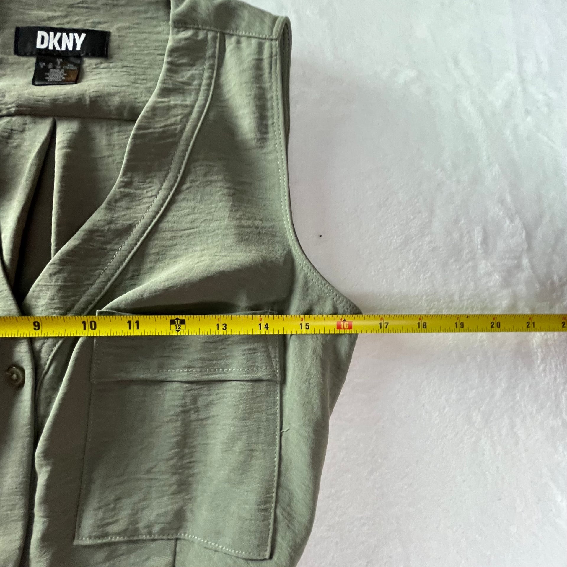 DKNY Olive Sleeveless Button Front Shirt Dress Belted Utility Pockets US 6 3