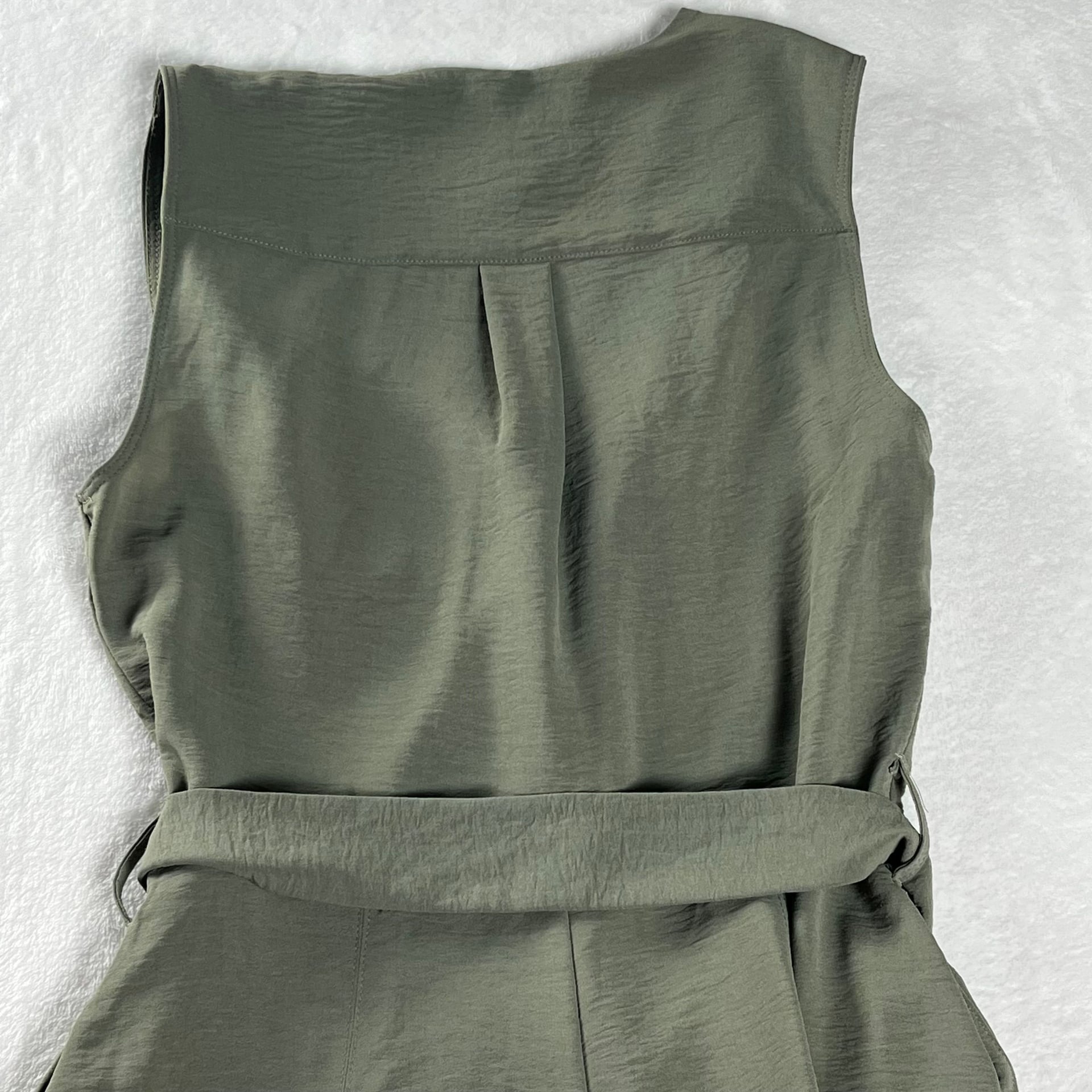 DKNY Olive Sleeveless Button Front Shirt Dress Belted Utility Pockets US 6 8