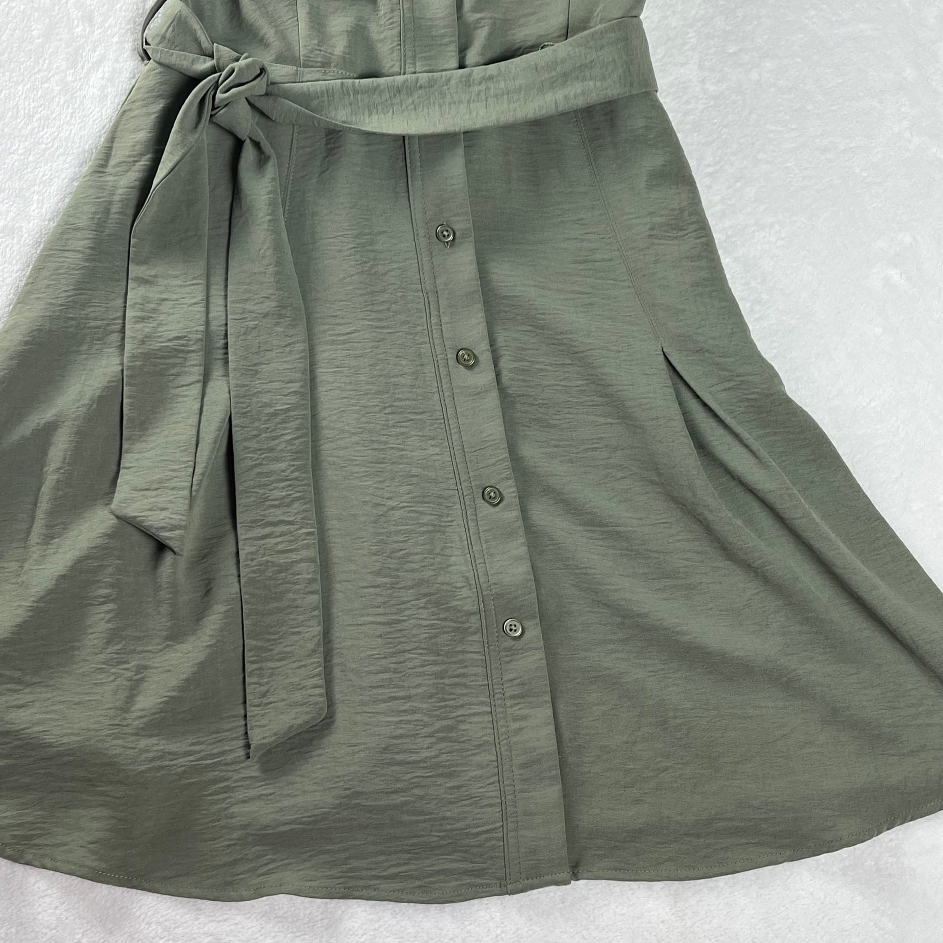 DKNY Olive Sleeveless Button Front Shirt Dress Belted Utility Pockets US 6 9