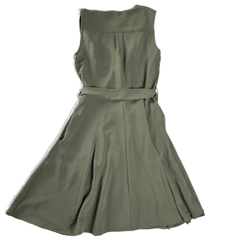 DKNY Olive Sleeveless Button Front Shirt Dress Belted Utility Pockets US 6 7