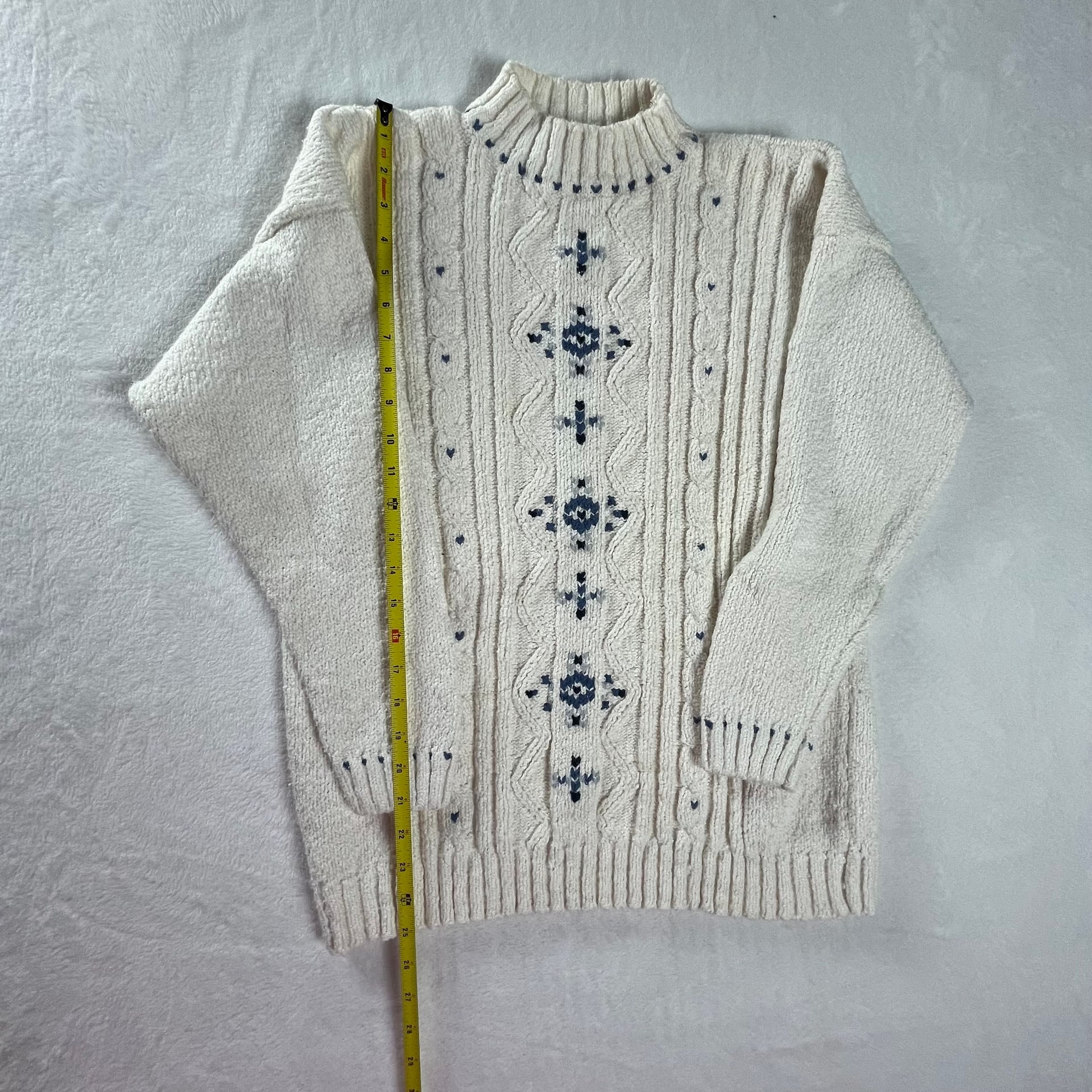 Vintage LizWear Cream Cotton Cable Knit Sweater Cottagecore Grandpa L 10