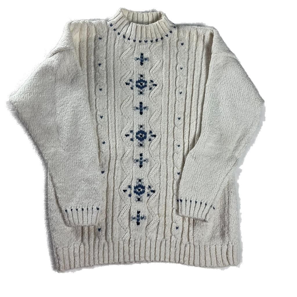 Vintage LizWear Cream Cotton Cable Knit Sweater Cottagecore Grandpa L 2