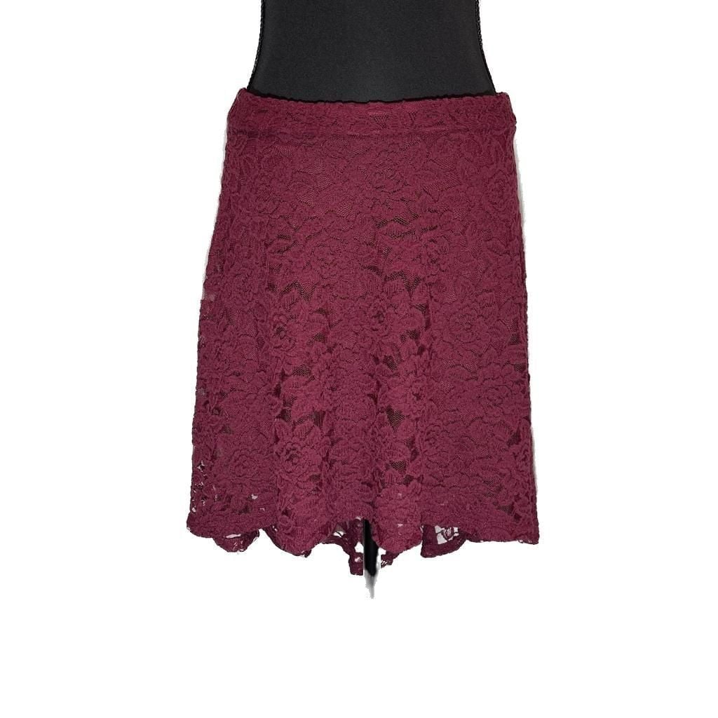 American Rags Skirt Medium Lace Lined High Low Burgandy Zip Back Fairy Goth 2
