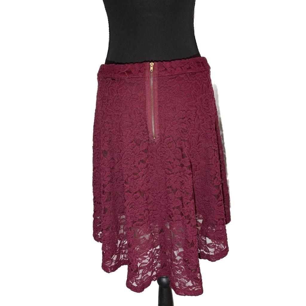 American Rags Skirt Medium Lace Lined High Low Burgandy Zip Back Fairy Goth 4