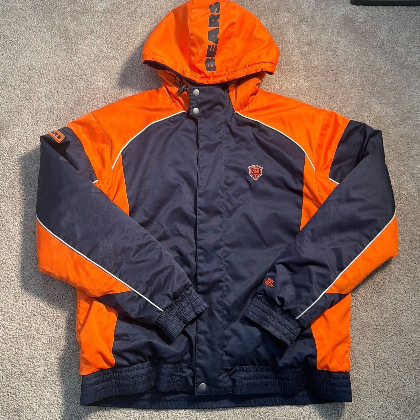 Chicago Bears Mens Large Puffer Jacket NFL Football Logo Blue Orange Sports 4