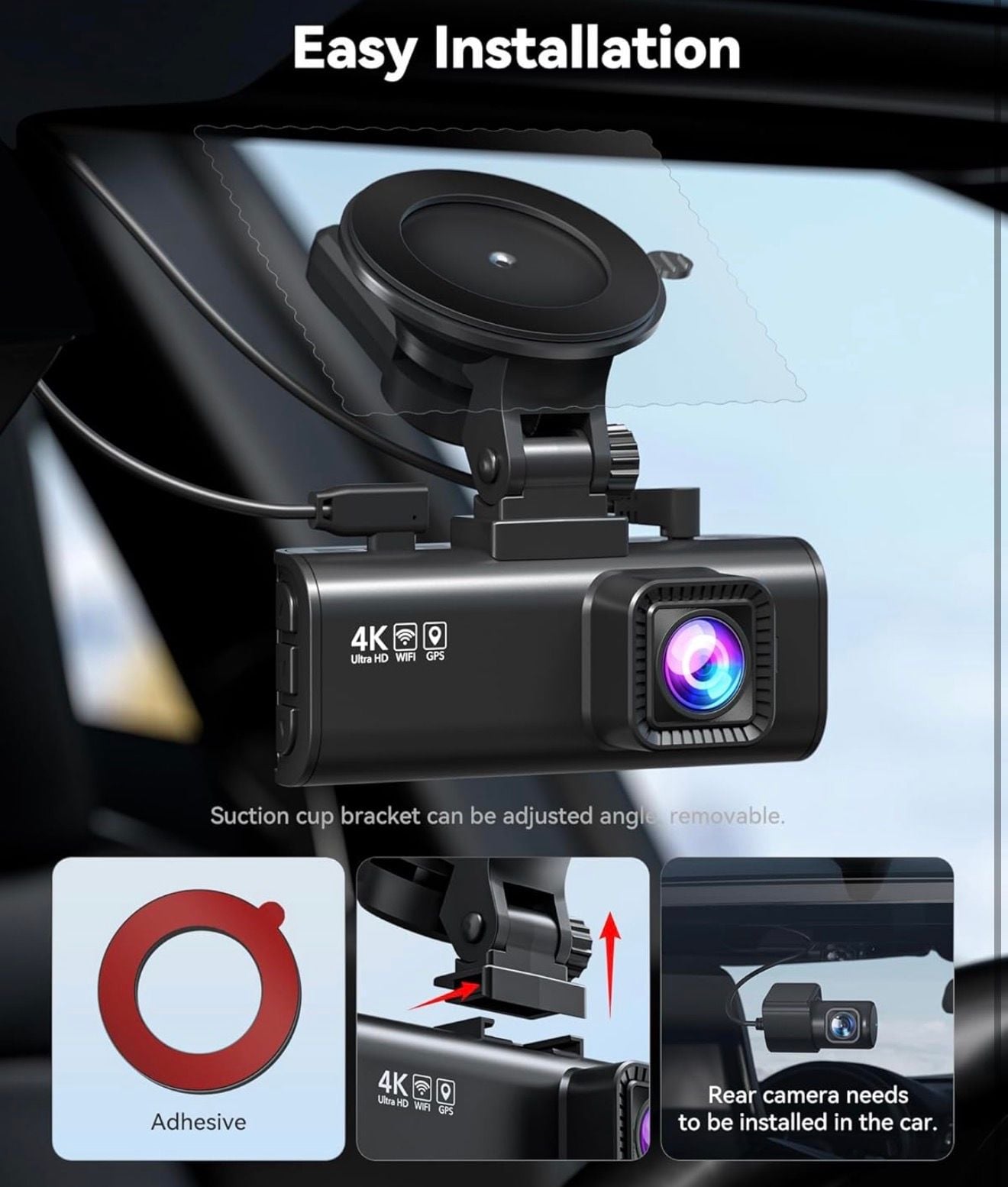 WiFi APP Dash Cam HD Camera Car Recorder DVR Night Vision Dual Dash Cam 4K+1080P 11