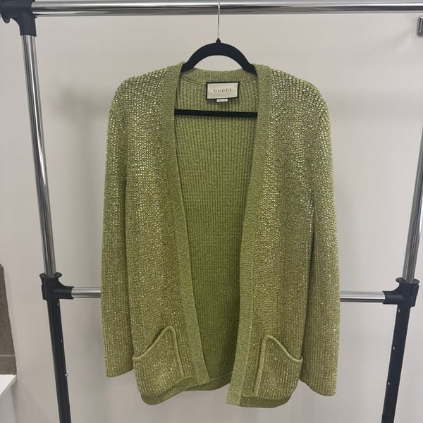 Gucci Green/Yellow Crystal Glass Beaded Knit Cardigan
