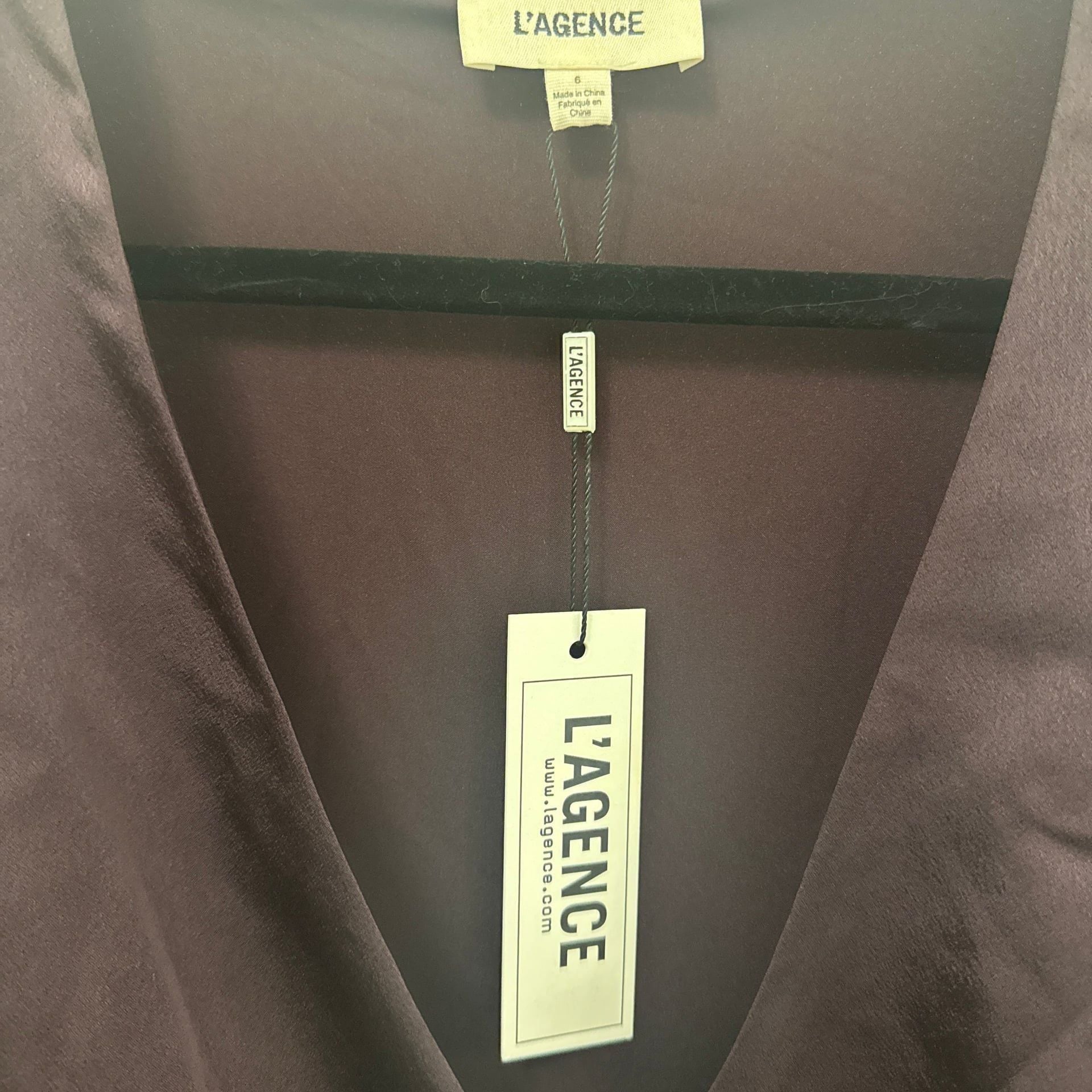 L'AGENCE Manon Surplice Satin Maxi Gown in Dark Malbec 2