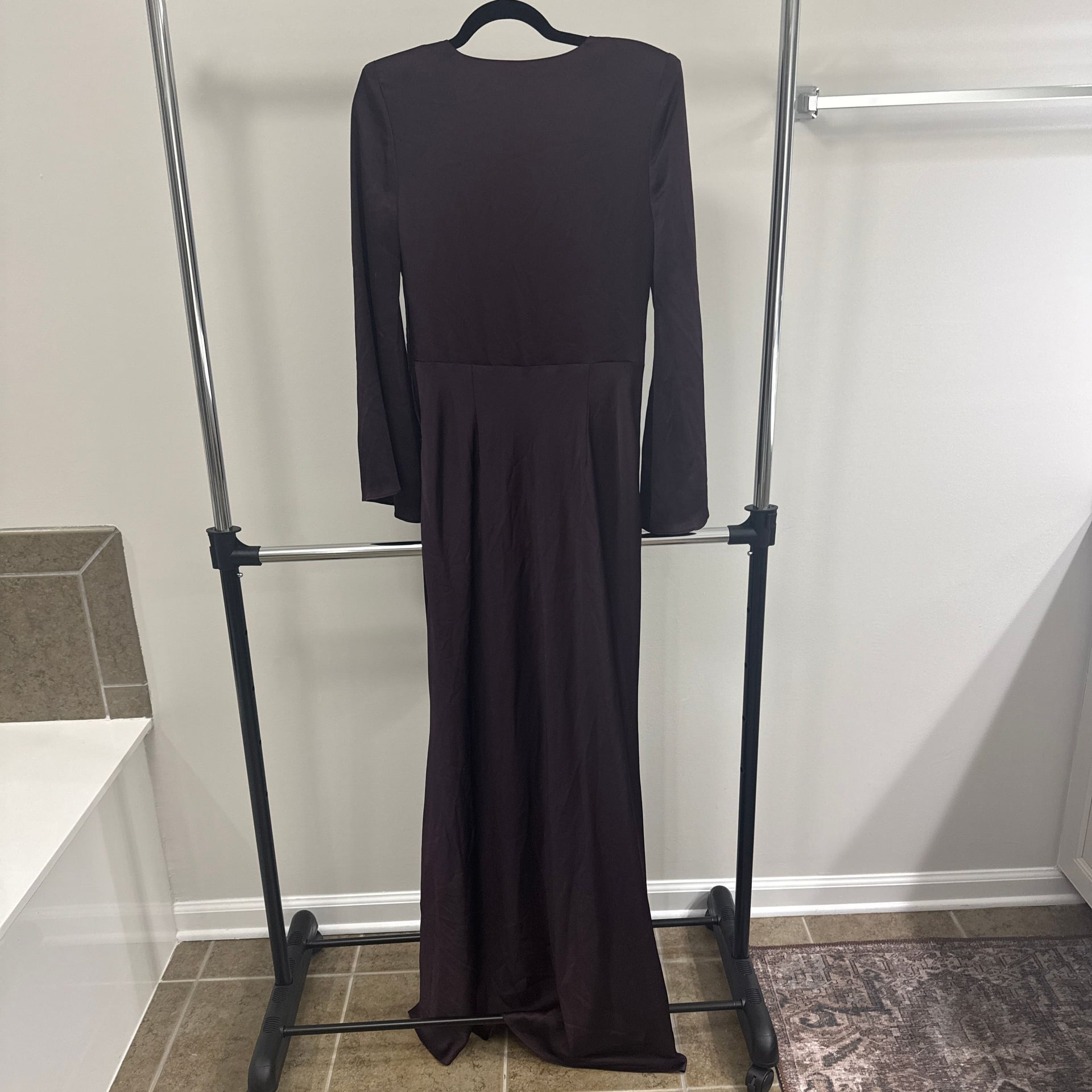 L'AGENCE Manon Surplice Satin Maxi Gown in Dark Malbec 5