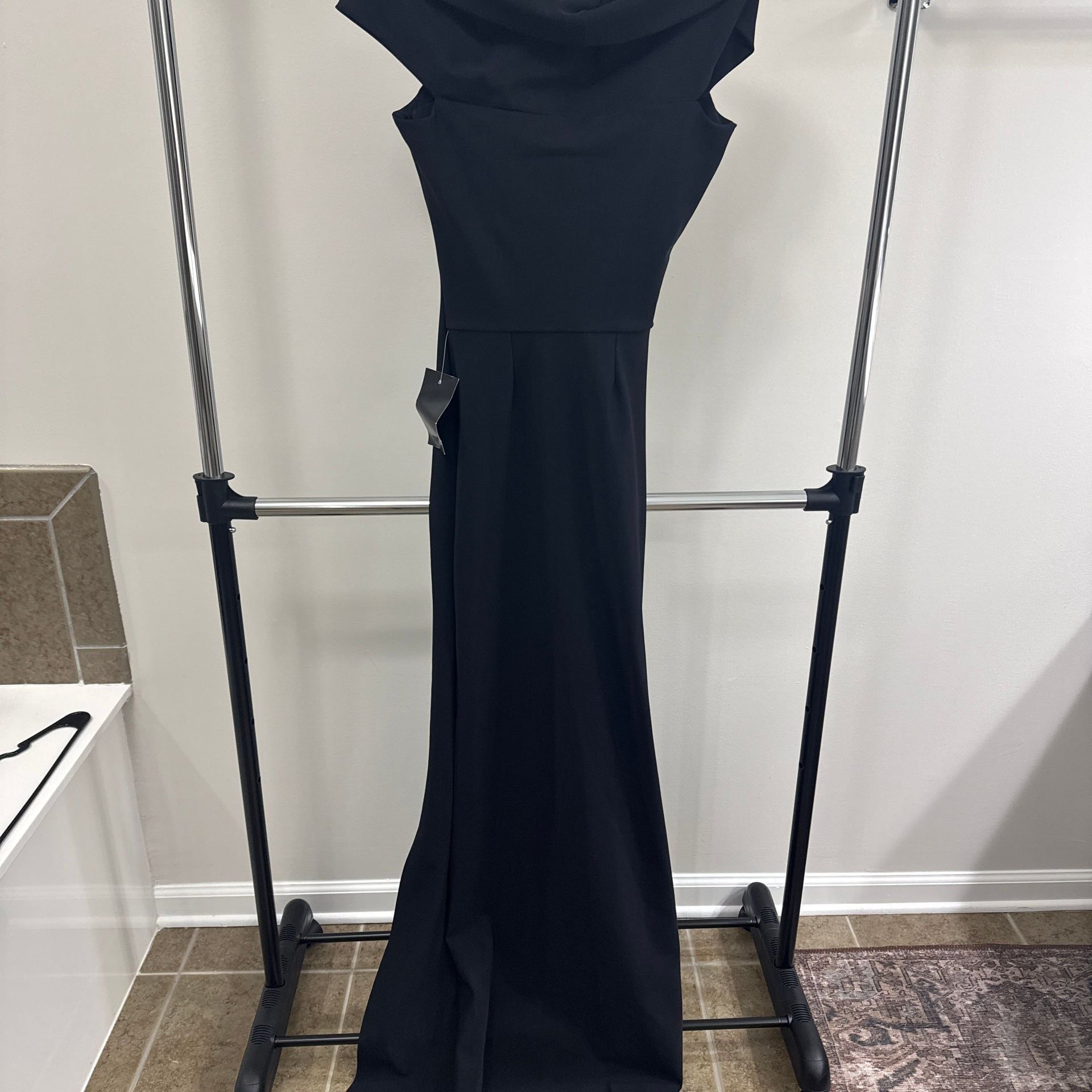 Chiara Boni La Petite Robe Benje Long Off-the-Shoulder Side-Slit Gown in Black 6