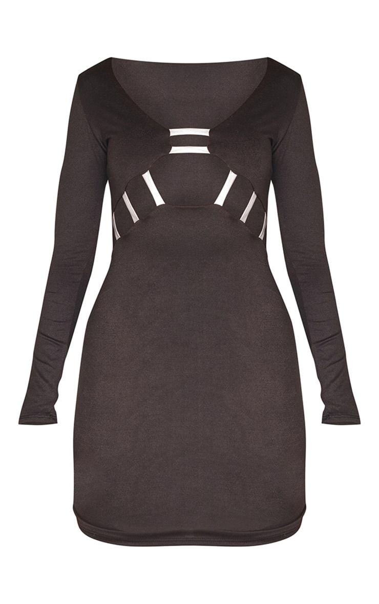 Black Long Sleeve Bodycon Dress With Cut Outs 3