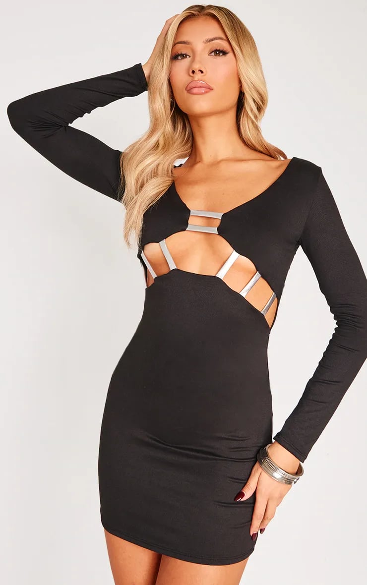 Black Long Sleeve Bodycon Dress With Cut Outs 6