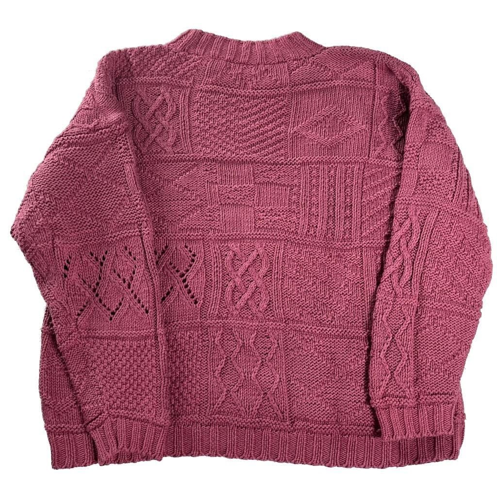 Vintage 90s Express Ramie Patchwork Cable Knit Sweater L Grandpa Academia 2