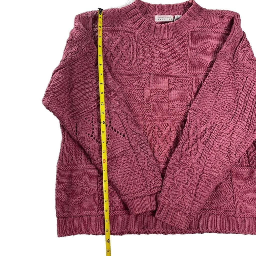 Vintage 90s Express Ramie Patchwork Cable Knit Sweater L Grandpa Academia 6